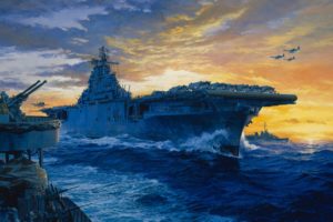 navy, Aircraft, Carrier, Art, Planes, Painting, On, Station