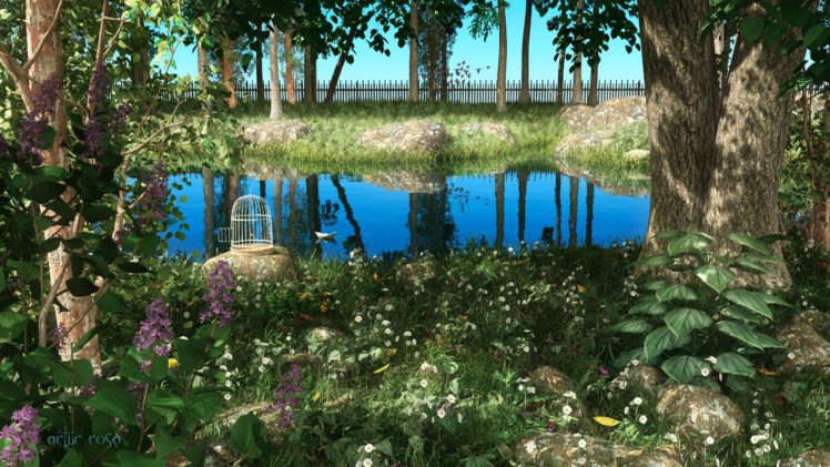 square, Garden, Art, Plants, Landscape, Greenery, Pond HD Wallpaper Desktop Background