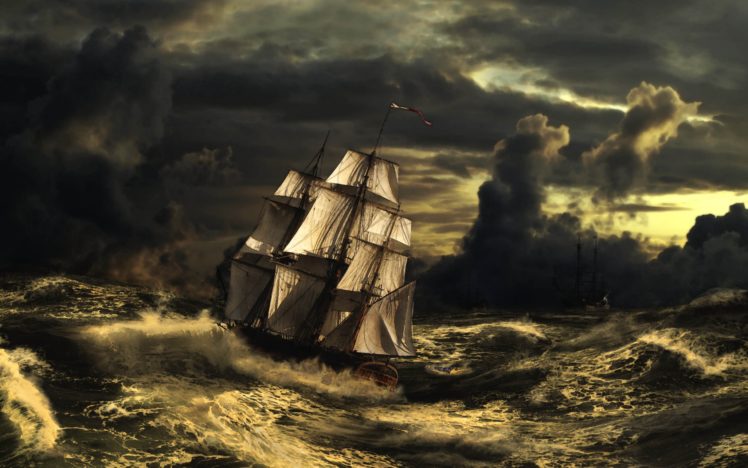 waves, Clouds, Sailboat, Storm, Art, Sea, Sky, Stormy HD Wallpaper Desktop Background