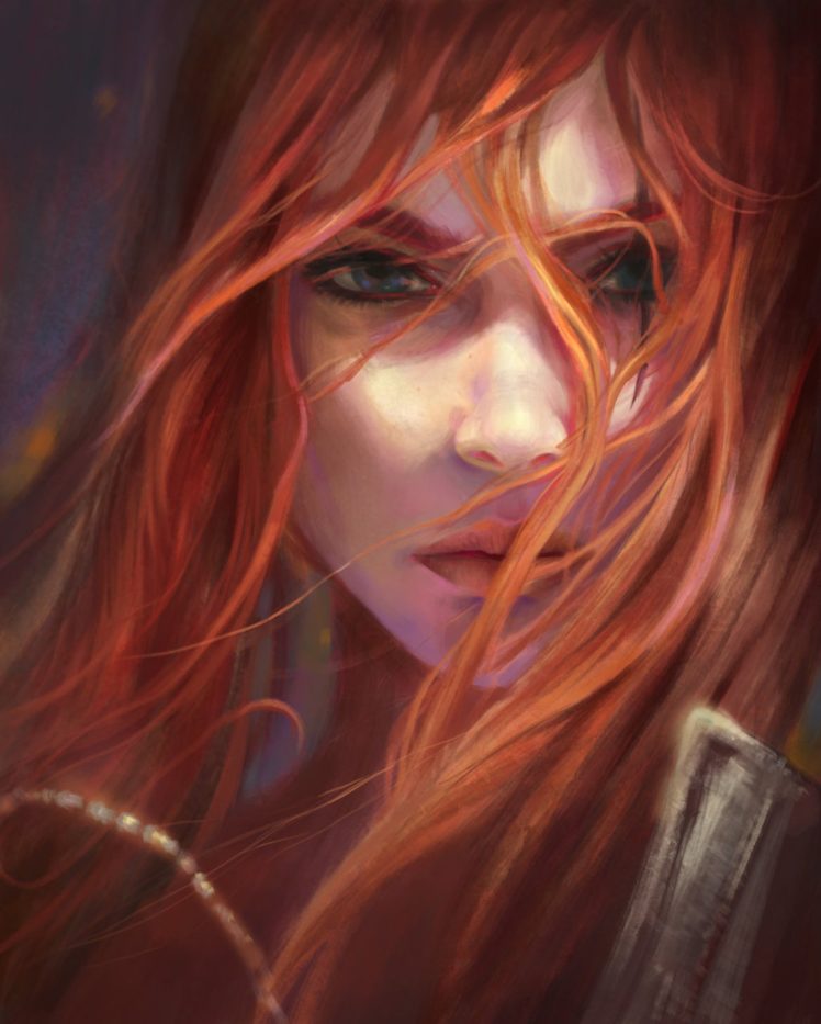 fantasy, Beautiful, Girl, Red, Hair, Face, Blue, Eyes HD Wallpaper Desktop Background