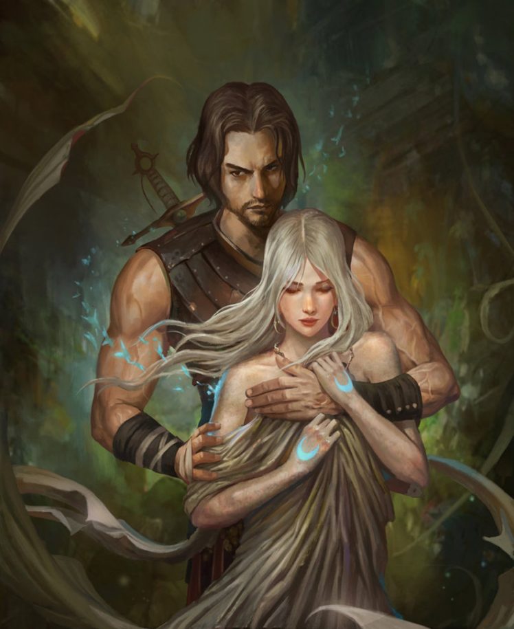fantasy, Couple, Man, Girl, Love, White, Hair, Sword HD Wallpaper Desktop Background