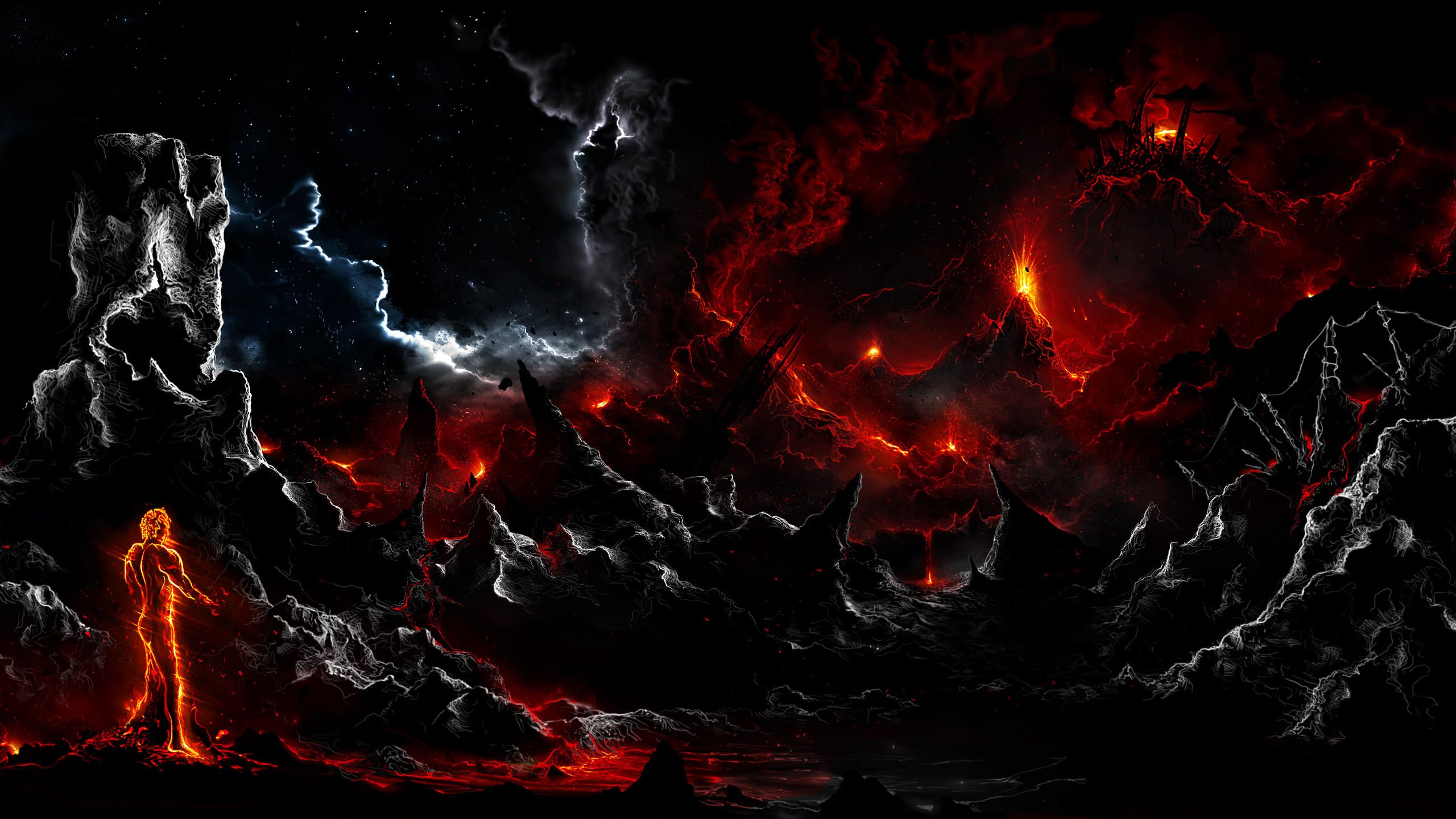 alberto, Vangelista, Rock, Man, Fire, Dark, Art, Lava, Clouds Wallpapers HD  / Desktop and Mobile Backgrounds