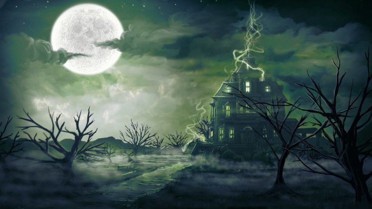 art, Magic, Mist, House, Moon, Night, Landscape HD Wallpaper Desktop Background