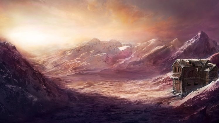 house, Art, Cold, Mountains, Snow, Landscape, Max, Antonov, Building HD Wallpaper Desktop Background