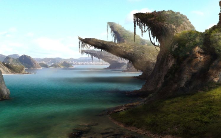 beach, Art, Lake, Rocks, Landscape, Water, Bushes, River HD Wallpaper Desktop Background