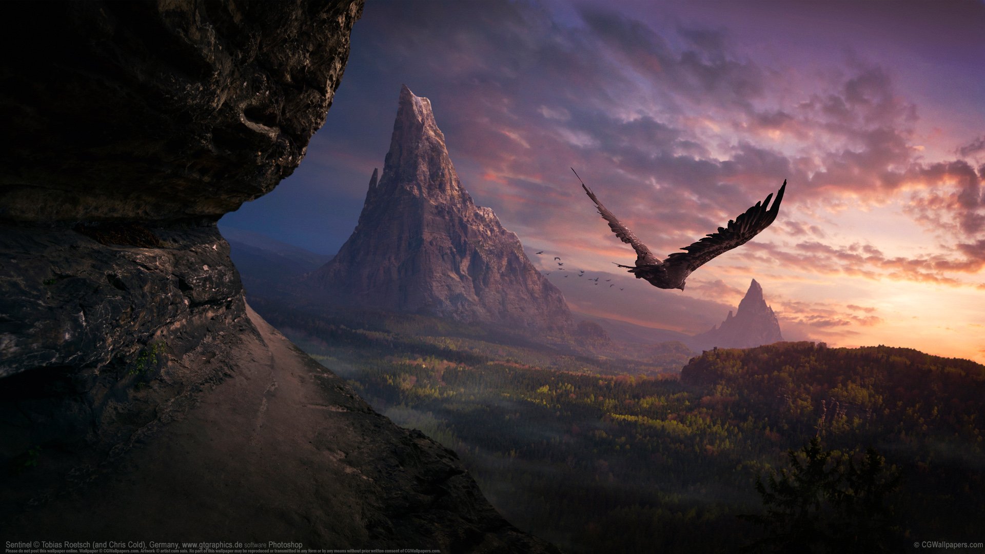 beauty, Mountain, Bird, Landscape, Tobias, Roetsch Wallpaper