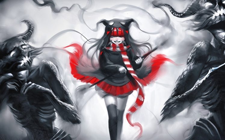 black, And, White, Red, Girl, Monsters, Art HD Wallpaper Desktop Background