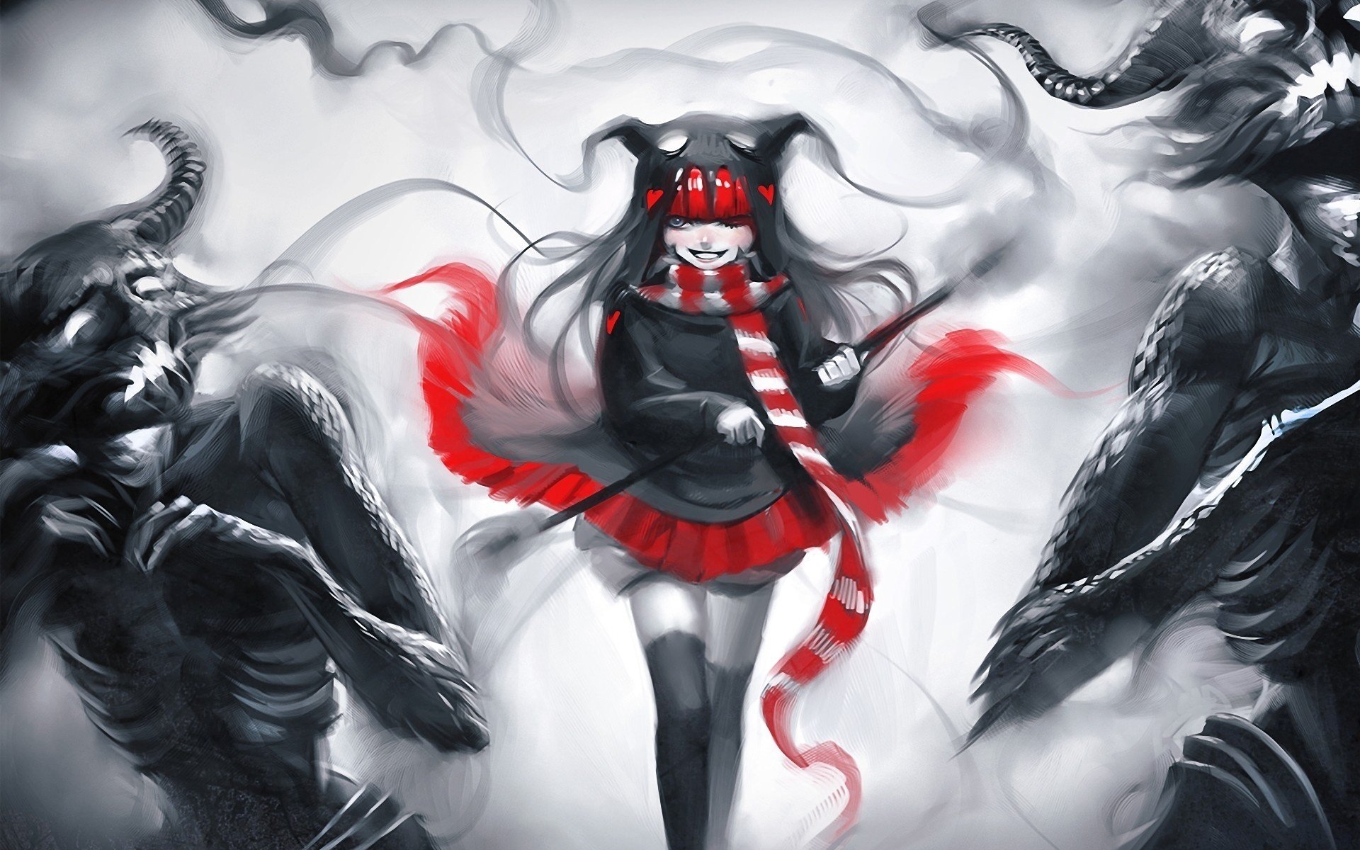 black, And, White, Red, Girl, Monsters, Art Wallpapers HD / Desktop and  Mobile Backgrounds