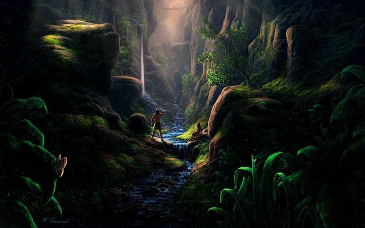 creek, Plant, Girl, Gorge, Fel x, Art, Rocks, Boyfriend HD Wallpaper Desktop Background