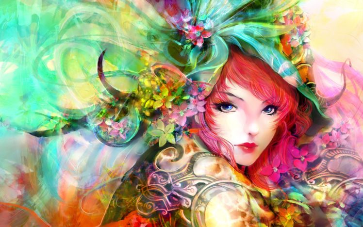 face, Flowers, View, Art, Girl HD Wallpaper Desktop Background