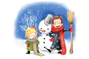 drawing, Kids, Fun, Snowman, Winter, Bucket, Broom, Buttons, Scarves