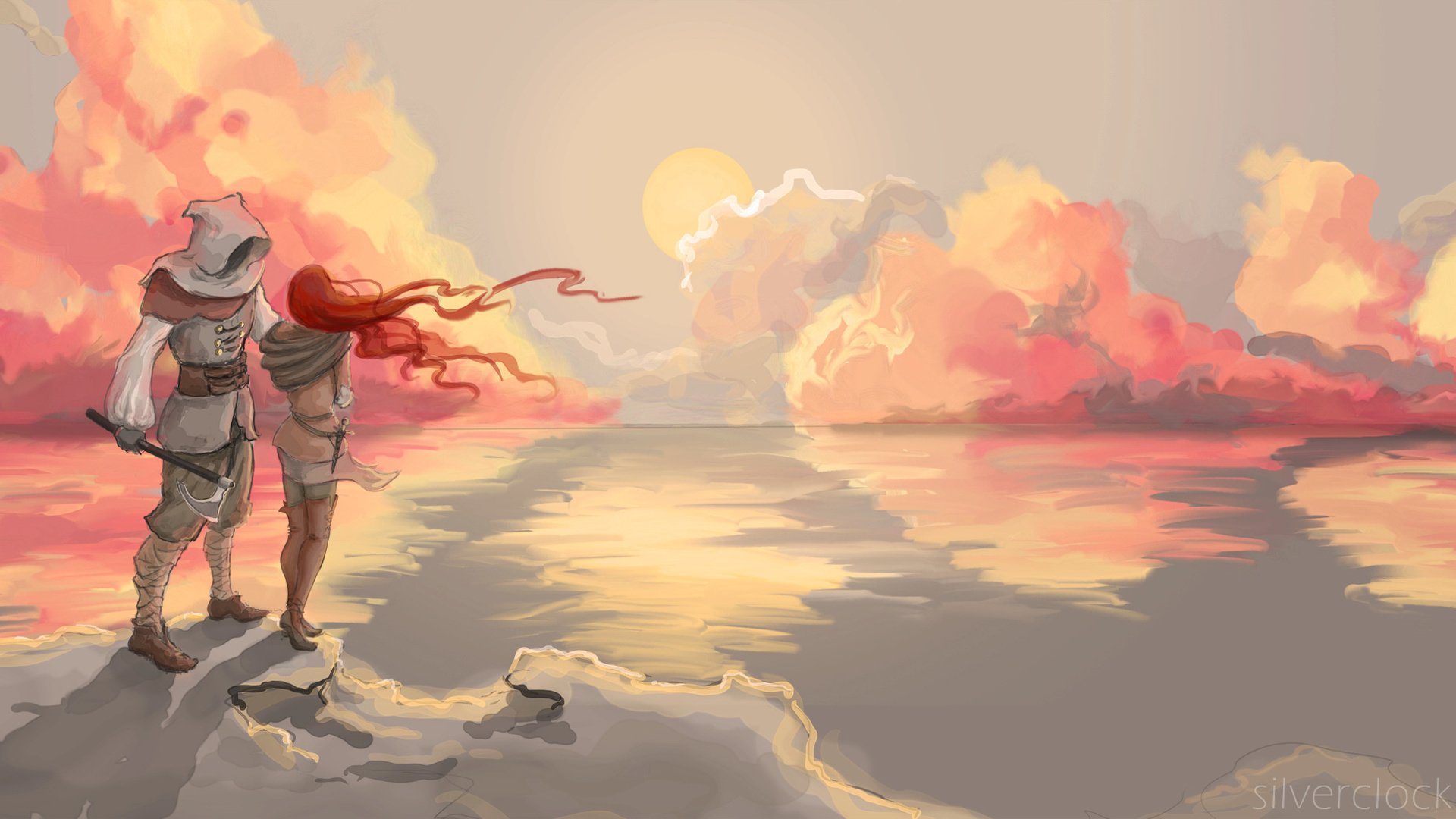 landscape, Sky, Sea, Sunset, Painting, Reflection, Ocean Wallpaper