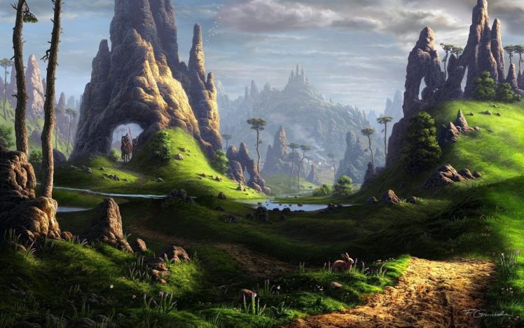 landscape, Art, River, Stones, Fel x, Rock, Fantasy, World HD Wallpaper Desktop Background