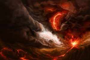 lightning, Fire, Eruption, Art, Smoke, Lava, Mountain, Volcano