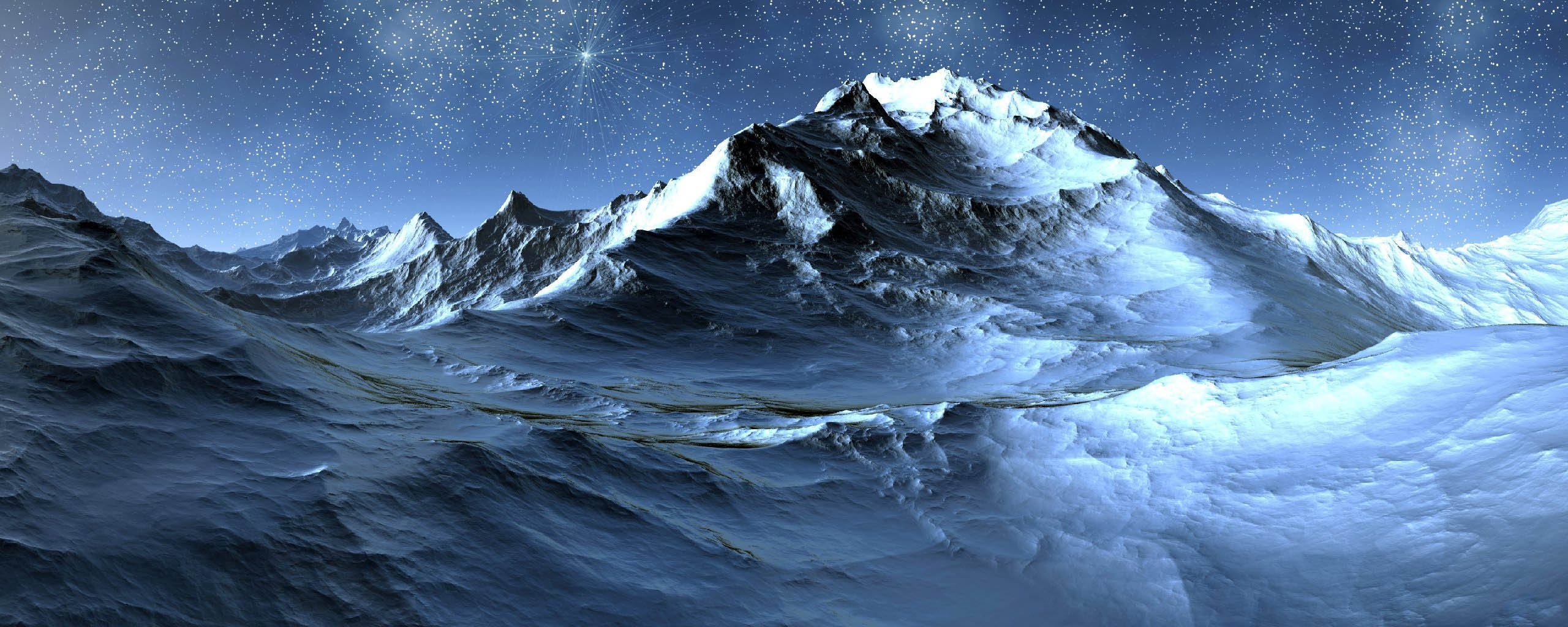mountains, Night, Stars, Snow, Art Wallpaper