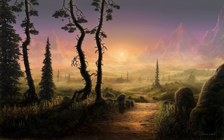 path, Road, Fel x, Landscape, Trees, Mountains, Art HD Wallpaper Desktop Background