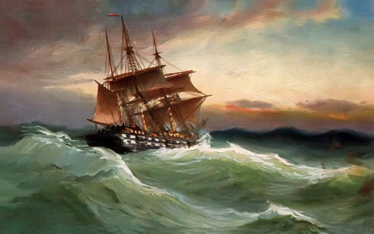 sea, Ship, Paintin HD Wallpaper Desktop Background