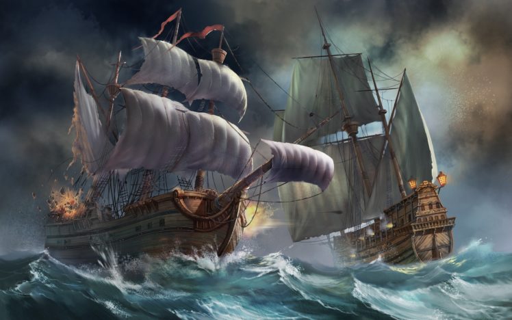 sailboat, Sea, Art, Boats, Storm, Waves, Battle, Battle HD Wallpaper Desktop Background