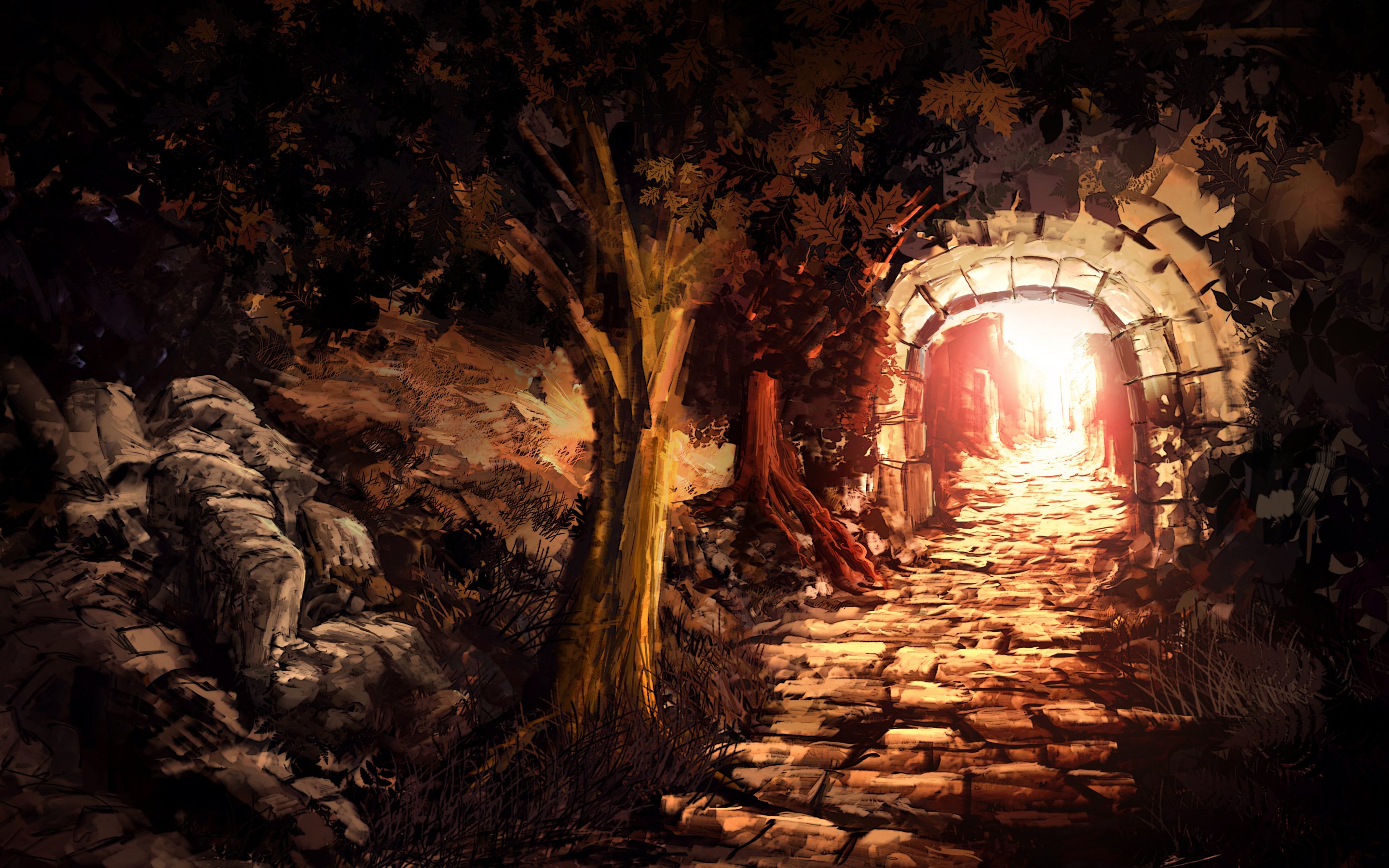 tunnel, Exit, Art, Light, Entrance, Stone, Trees, Arch Wallpaper