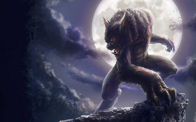 werewolf, Clouds, Moon, Open, Art, Bats HD Wallpaper Desktop Background