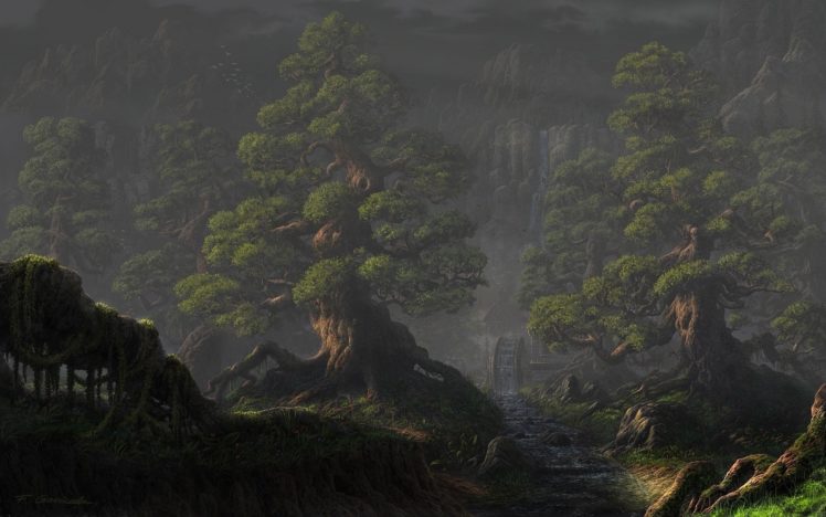 trees, Art, Timber, Mill, Creek, Landscape, Fel x, Wheel HD Wallpaper Desktop Background