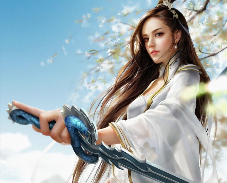 beauty, Fantasy, Girl, Sword, Long, Hair Wallpapers HD / Desktop and Mobile  Backgrounds