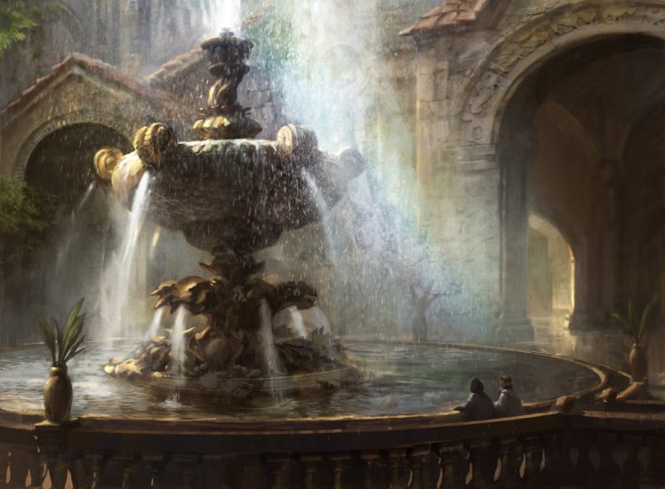 painting, Fountain, Magic, The, Gathering, Water, Adam, Paquette HD Wallpaper Desktop Background