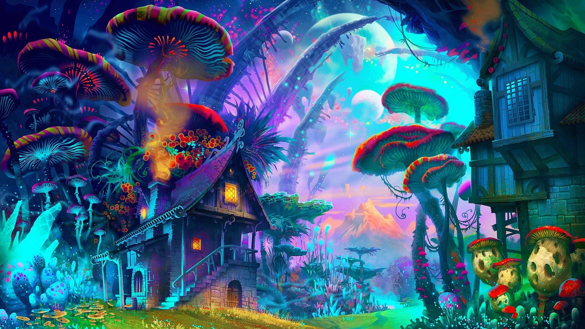 fantasy, Art, Drawing, Nature, Psychedelic, Colorful, House Wallpaper