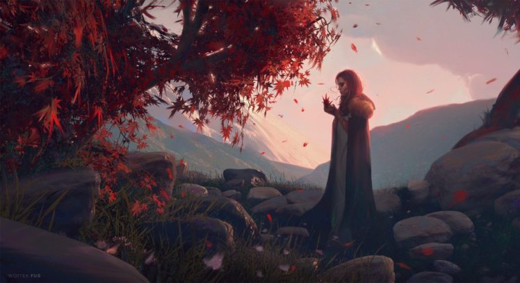 fantasy, Art, Redhead, Trees HD Wallpaper Desktop Background