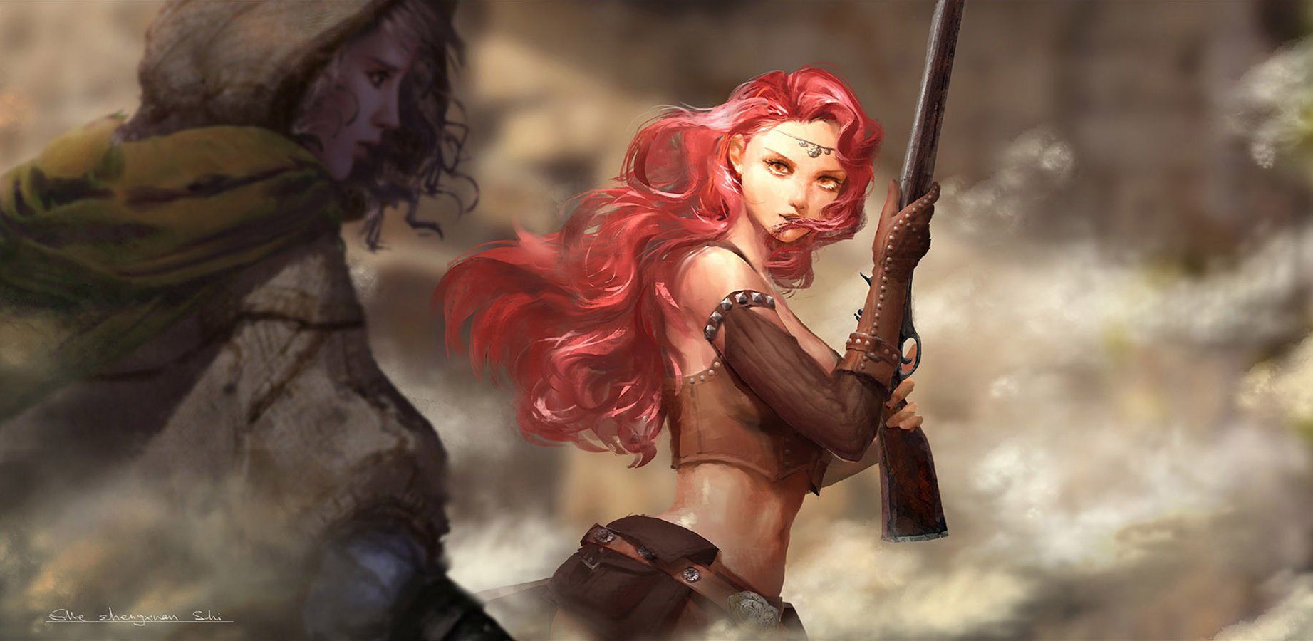 gun, Original, Characters, Redhead Wallpaper