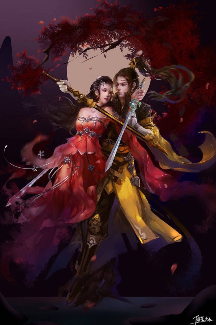 , Original, Characters, Fantasy, Couple, Sword, Girl, Guy HD Wallpaper Desktop Background