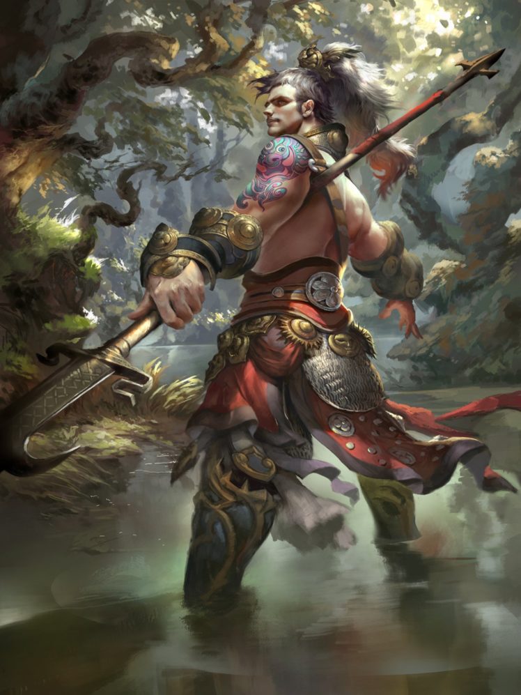 , Original, Characters, Fantasy, Warrior, Forest, Man, Sword HD Wallpaper Desktop Background