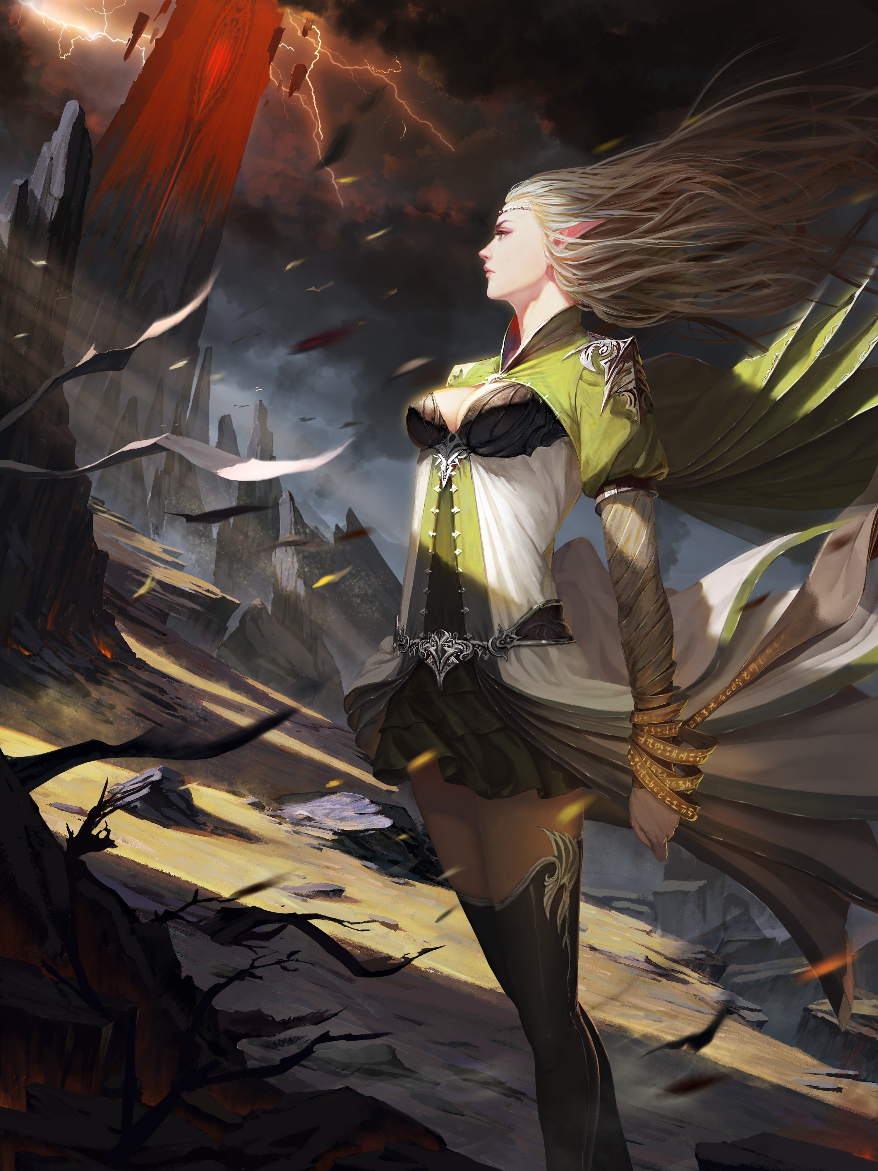 fantasy, Art, Elves, Girl, Dress, Blonde Wallpaper
