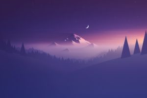 mountain, Night, Moon, Purple, Landscap