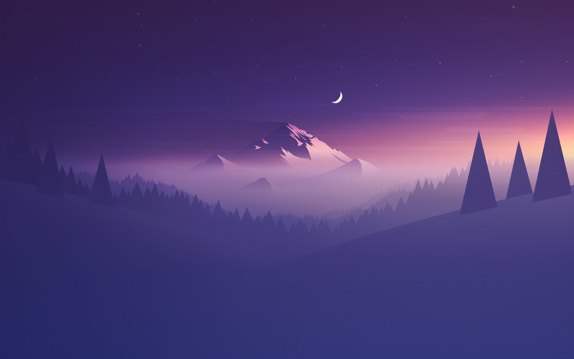 mountain, Night, Moon, Purple, Landscap Wallpaper