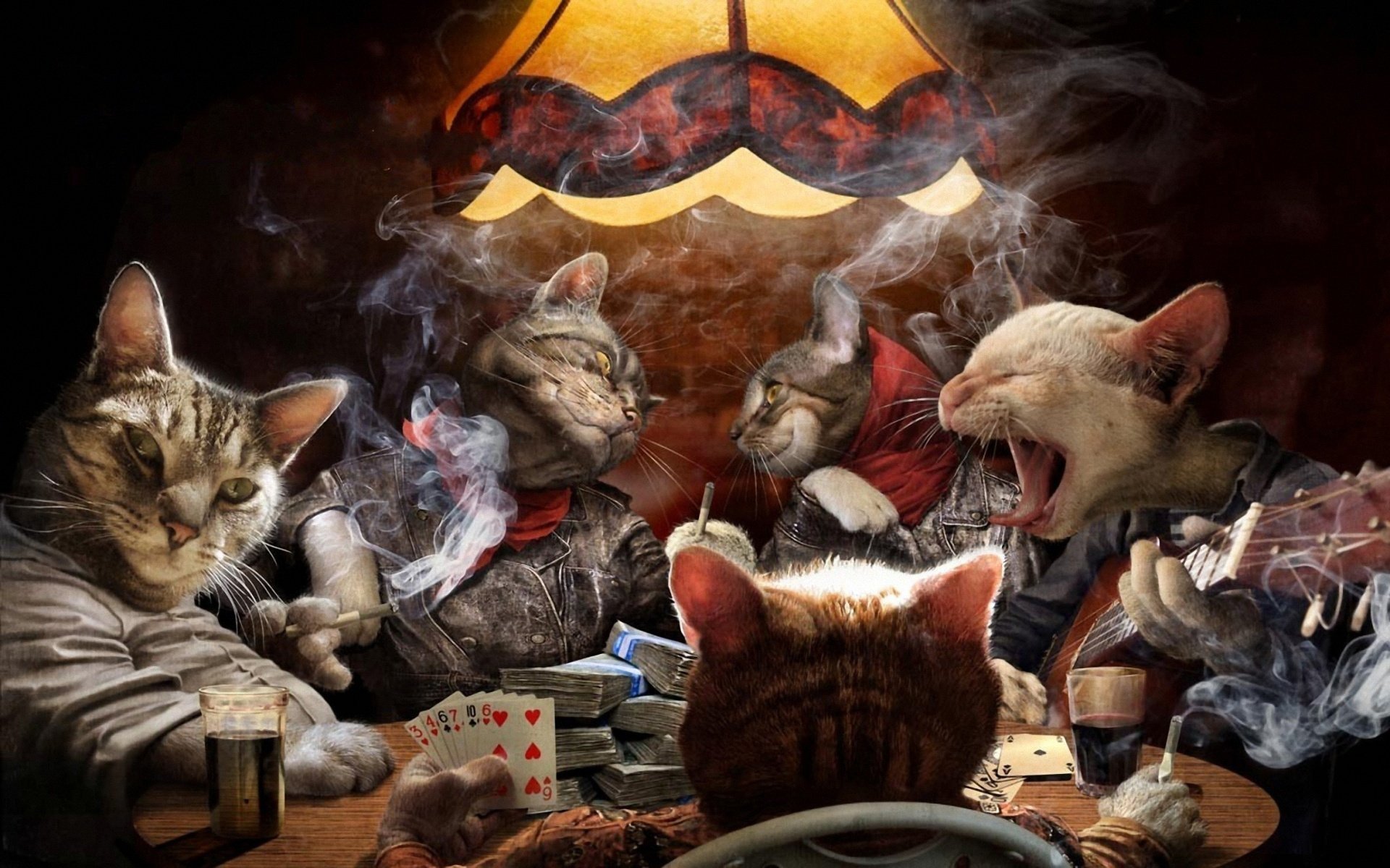 cards, Cats, Cigarette, Funny, Game, Humor, Poker, Smoke Wallpaper