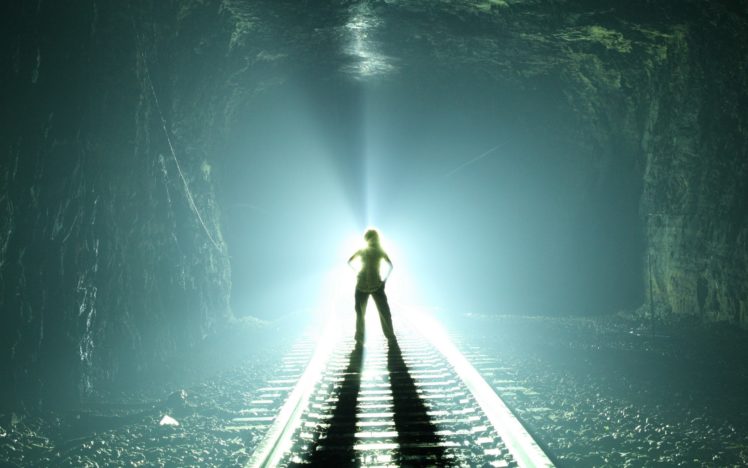 abstract, Art, Girl, Rails, Train, Light, Tunnel HD Wallpaper Desktop Background
