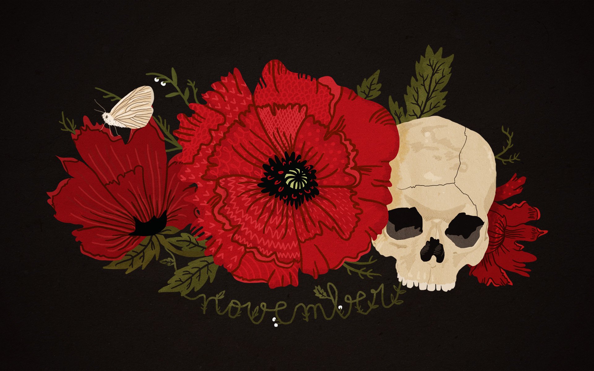 flowers, Skull Wallpaper