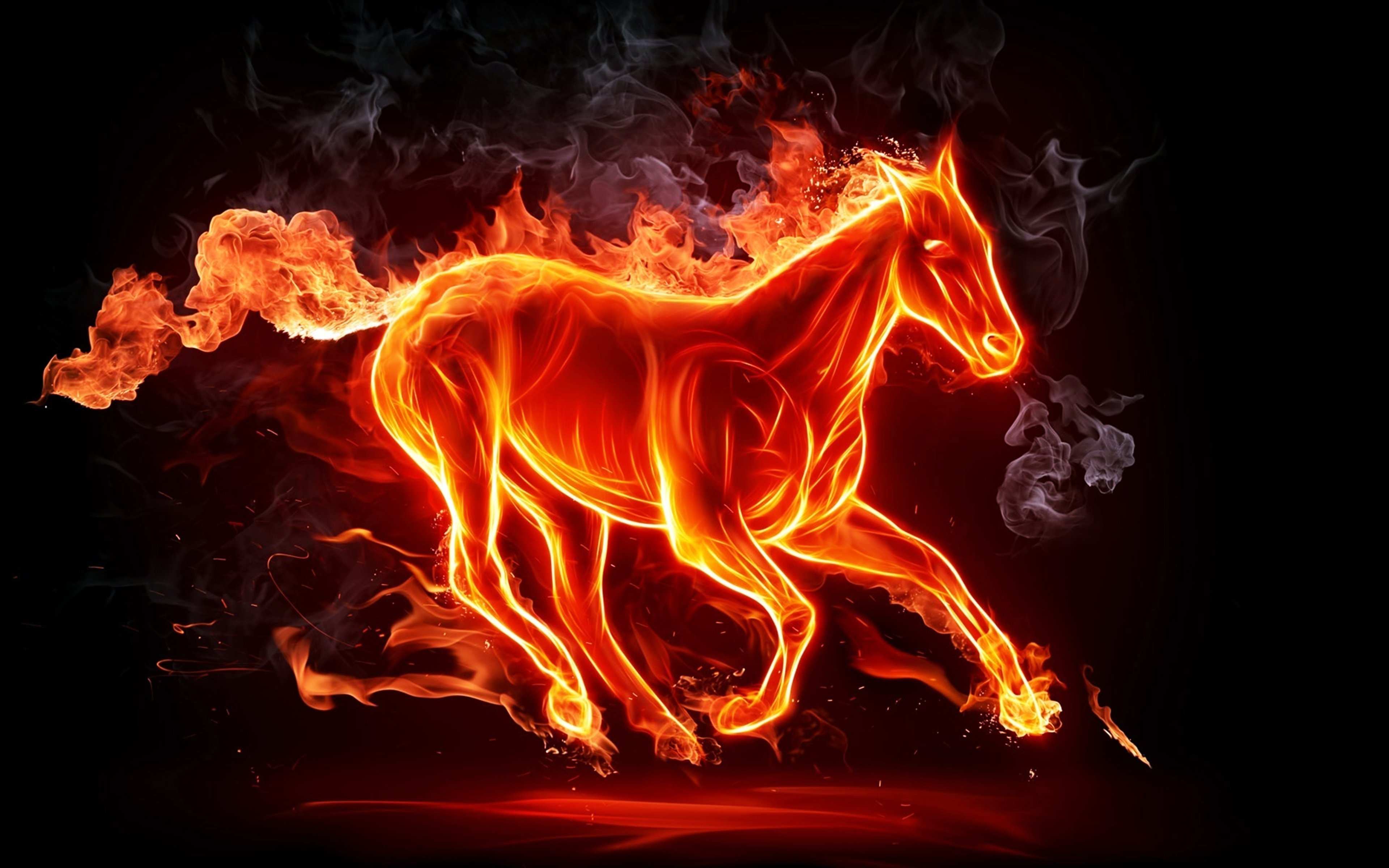 abstract, Art, Background, Horse, Fires, Orange, Smoke, Inflamed, Wallpapers Wallpaper