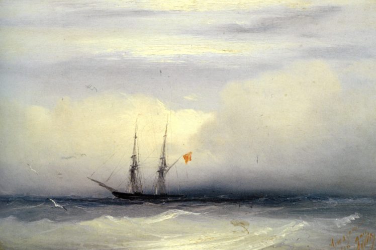 art, Oil, Ship in stormy sea HD Wallpaper Desktop Background