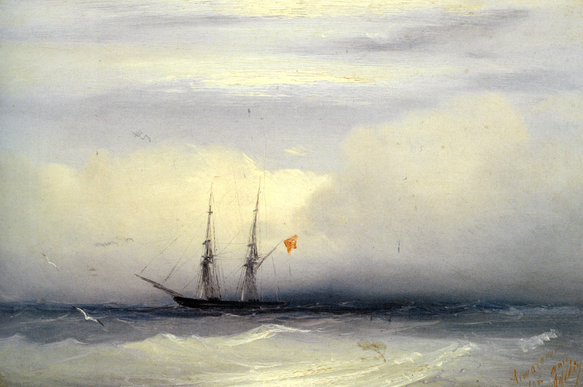 art, Oil, Ship in stormy sea Wallpaper