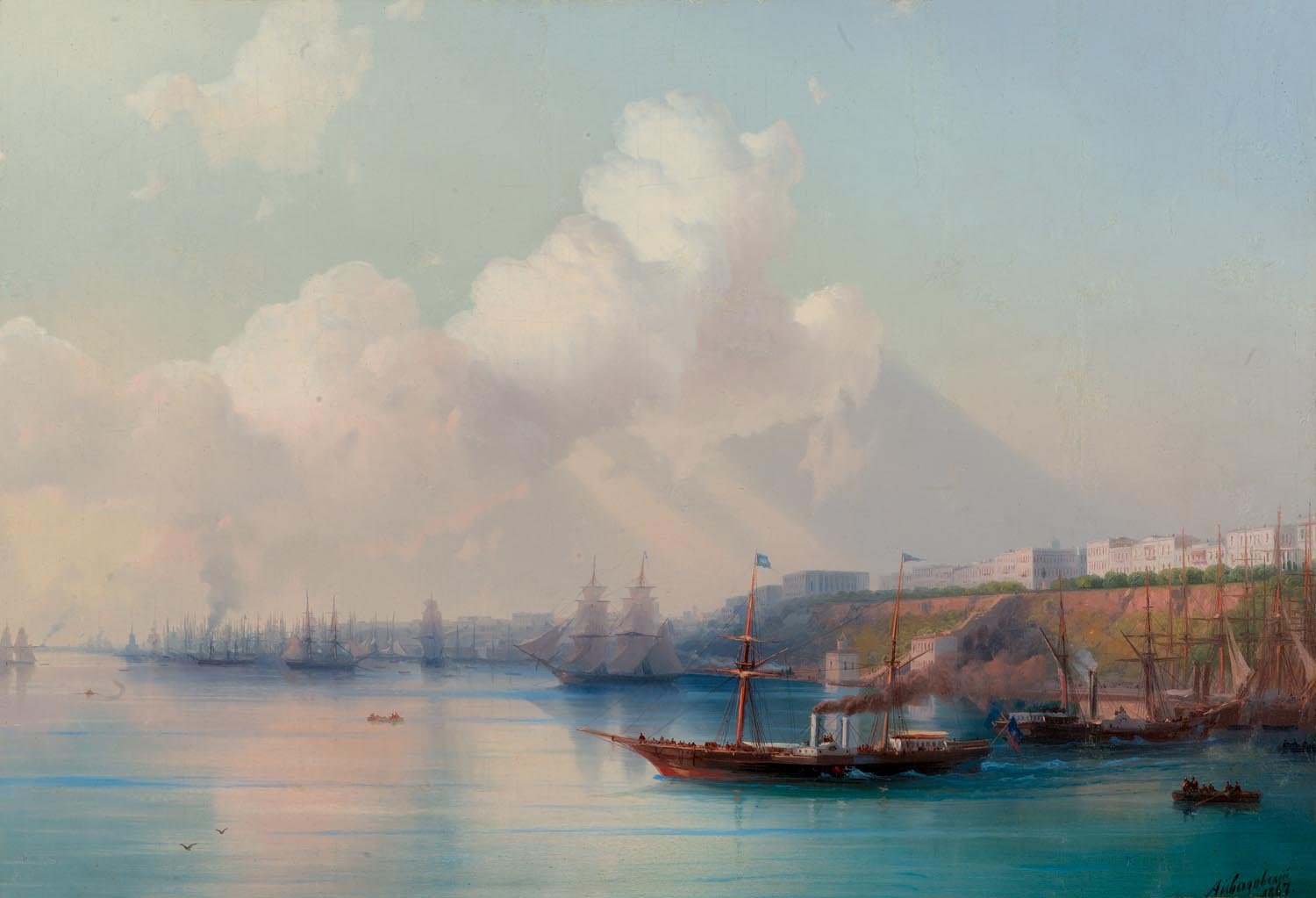 art, Ansicht auf den hafen von odessa mit auslaufenden schiffen Wallpaper