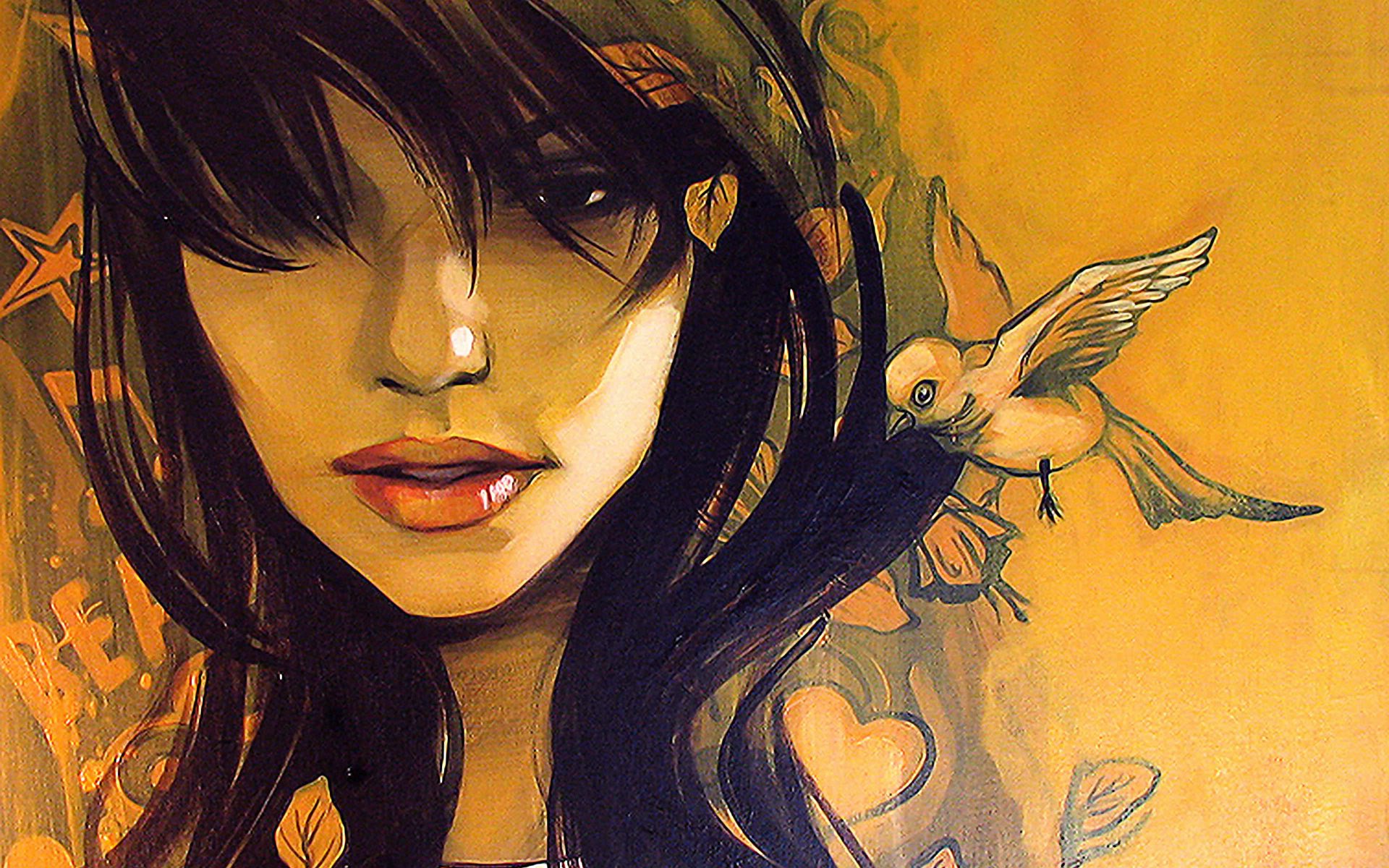 art, Girl, Bird Wallpaper