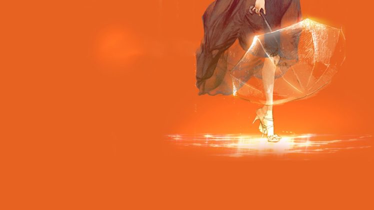girl, Painting, Dress, Dancing, Umbrella, Orange, Background HD Wallpaper Desktop Background