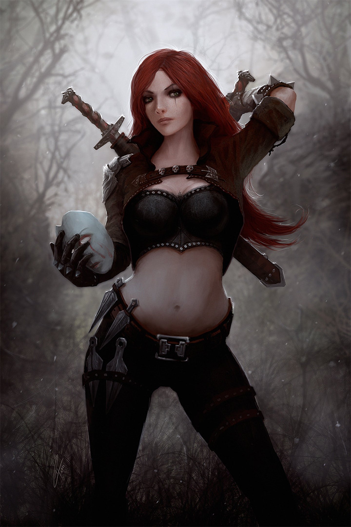 blade, Dark, Red, Fantasy, Dress, Long, Hair, Beautiful, Girl, Face, Portrait Wallpapers HD 