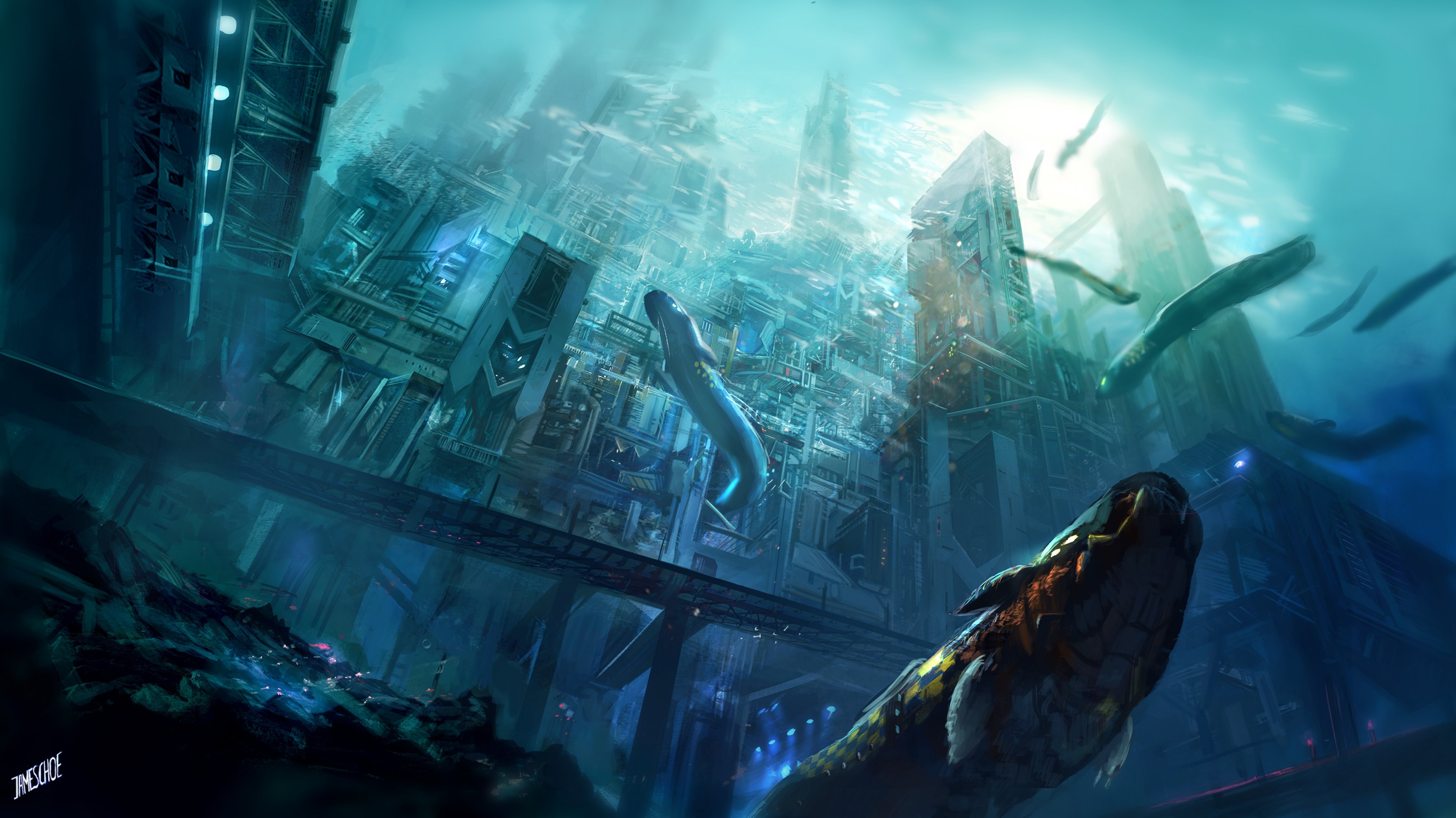 fantasy, Art, Artwork, City, Cities, Castle, Whale, Underwater Wallpaper