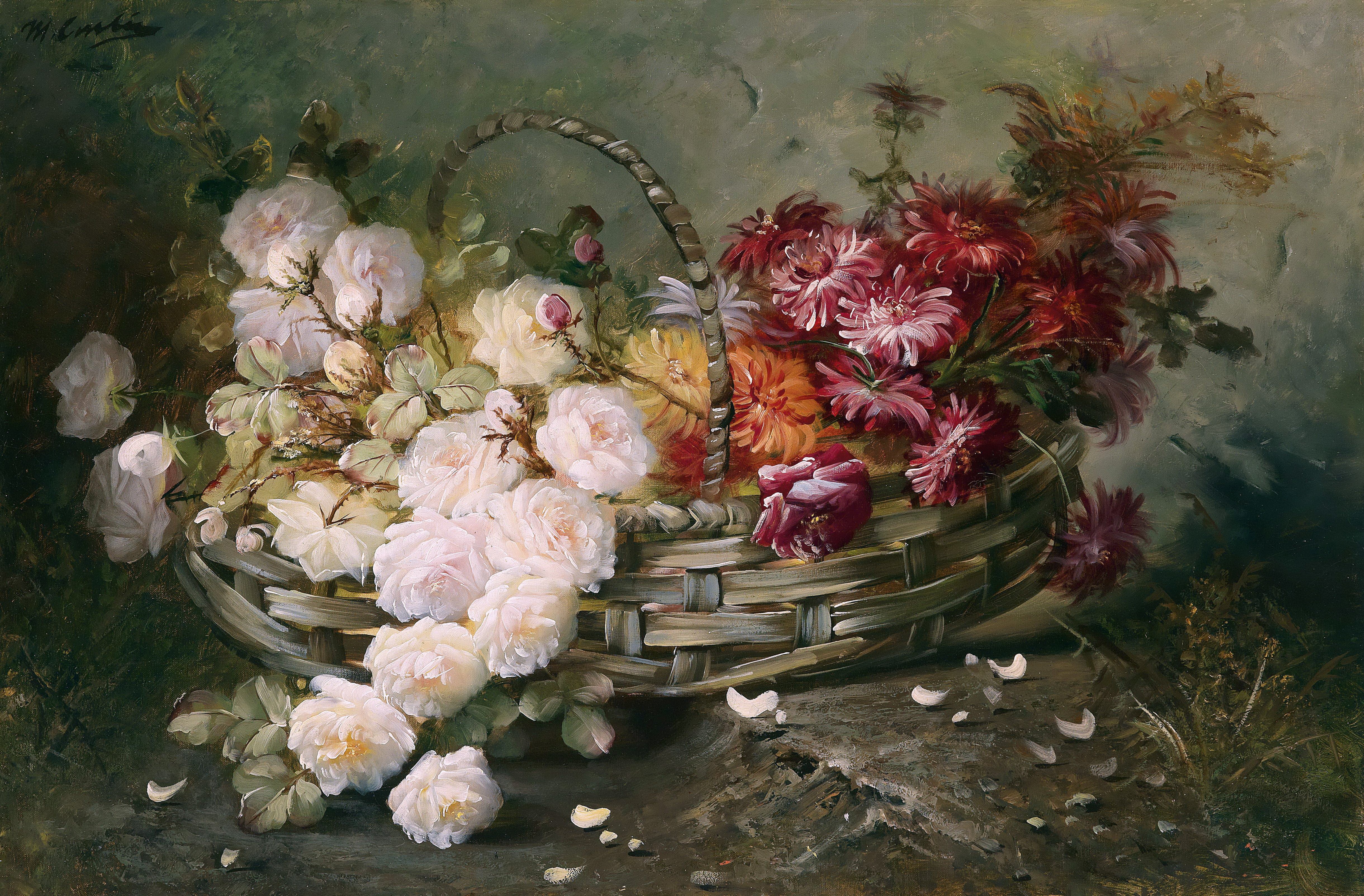 Max Carlier Flowers Art Oil Beauty Painting Wallpapers Hd