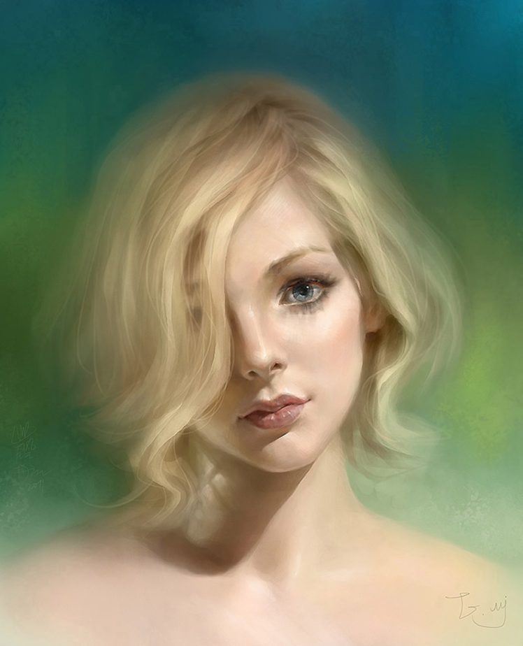 Beautiful Girl Blonde Short Hair Face Painting Original
