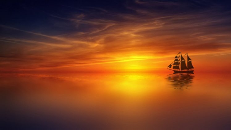 landscape, Nature, Sea, Ocean, Sky, Ship, Sunset, Beauty, Beautiful HD Wallpaper Desktop Background