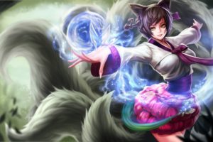 ahri,  league, Of, Legends , Animal, Ears, Chinese, Clothes, Foxgirl, Goomrrat, League, Of, Legends, Magic, Multiple, Tails, Tail